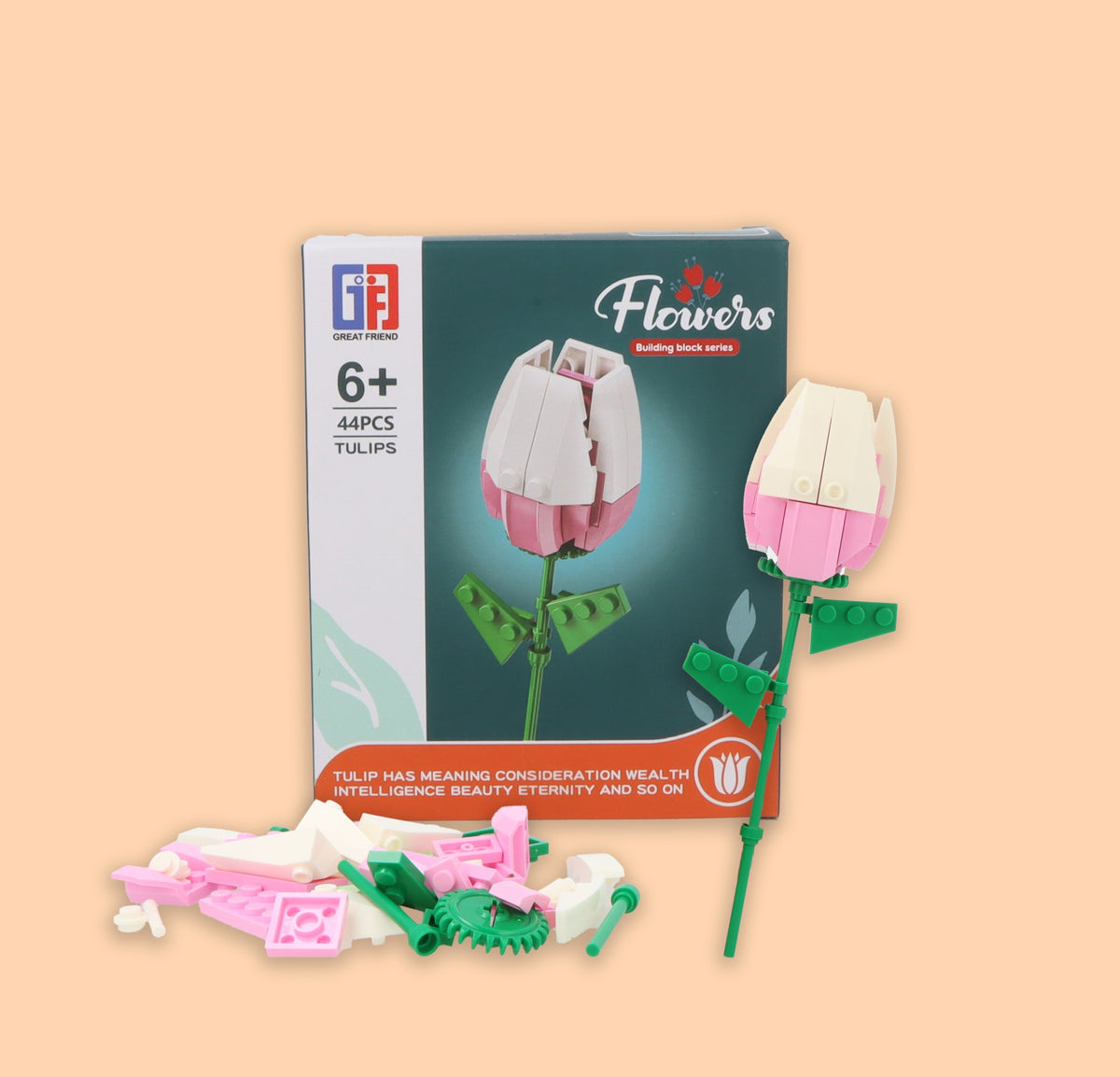 Pack of 3 Flower Lego Block Kit - Creative Construction Toys Party Favours Stocking Fillers