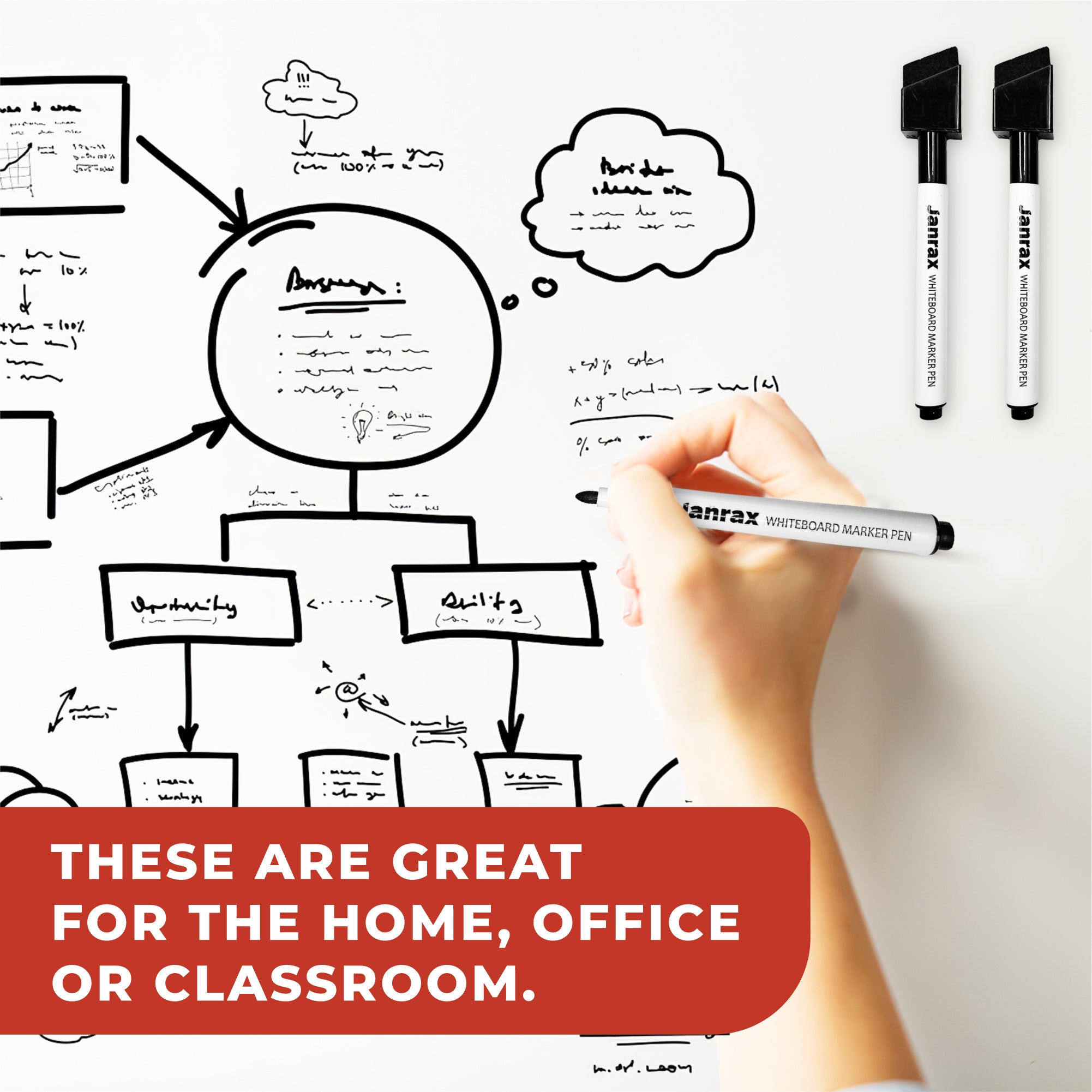 Pack Of 72 Magnetic Whiteboard Black Marker Pens With Dry Wipe Eraser - Occasion Cards