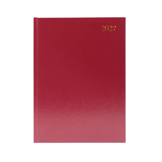 2027 A4 2 Days Per Page Burgundy Desk Diary KFA42BG27