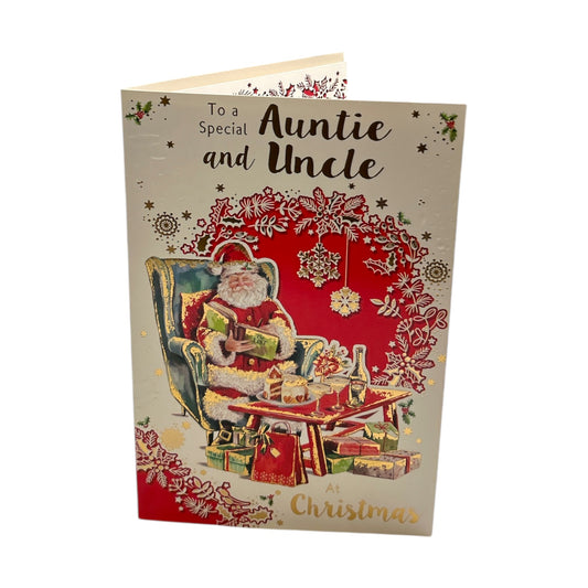 Santa Reading Book Design To Special Auntie and Uncle Christmas Card