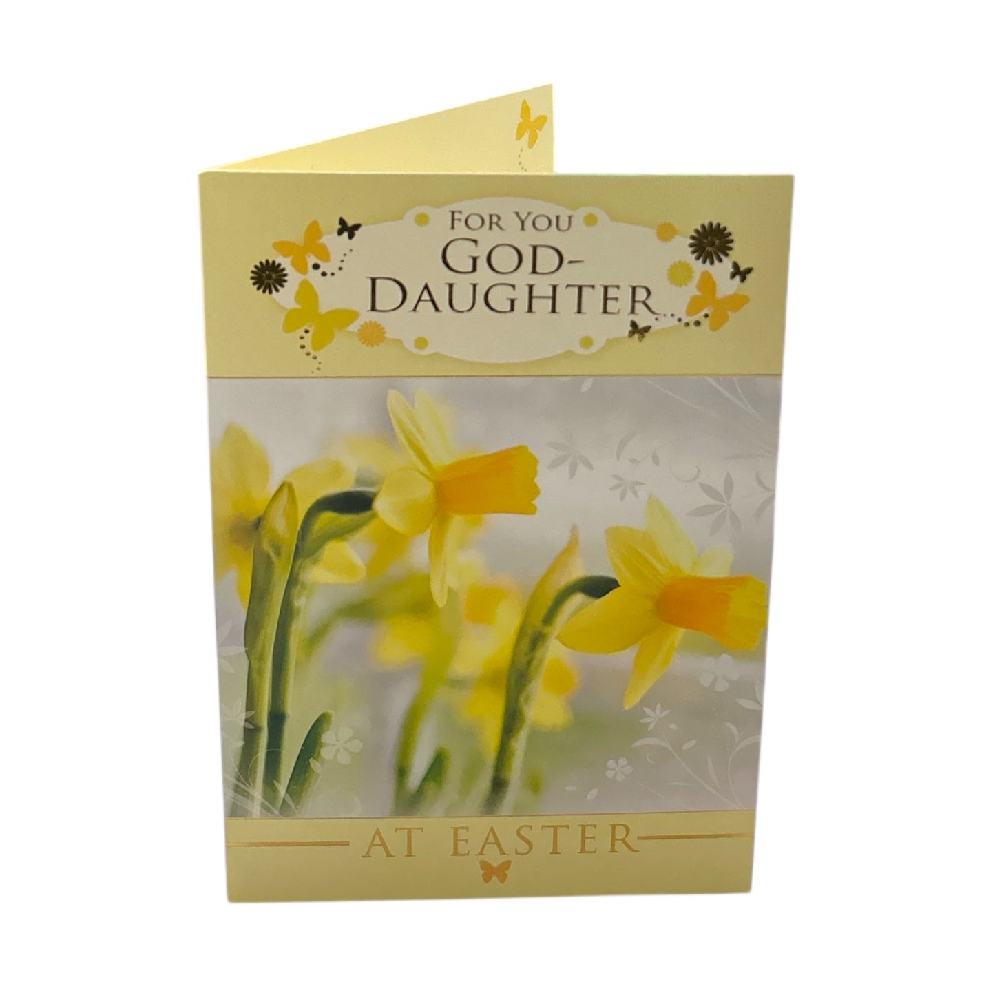For Goddaughter Spring Daffodils and Butterflies Design Easter Card