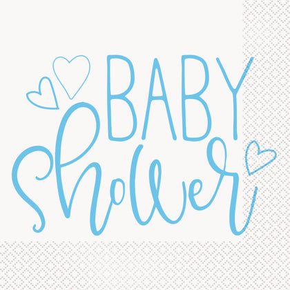Pack of 16 Blue Hearts Baby Shower Luncheon Napkins
