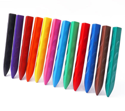 Pack of 12 Assorted Colour Triangular Plastic Crayons