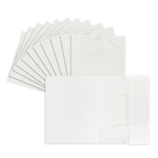 Pack of 12 A4 Clear 3 Flap Folders with Elasticated Closure