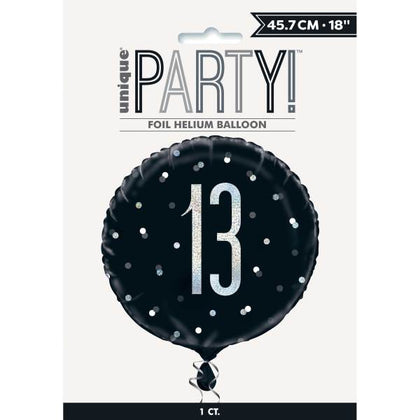 Birthday Black Glitz Number 13 Round Foil Balloon 18