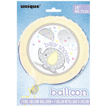 Baby Shower Umbrellaphants Yellow Round Foil Balloon 18