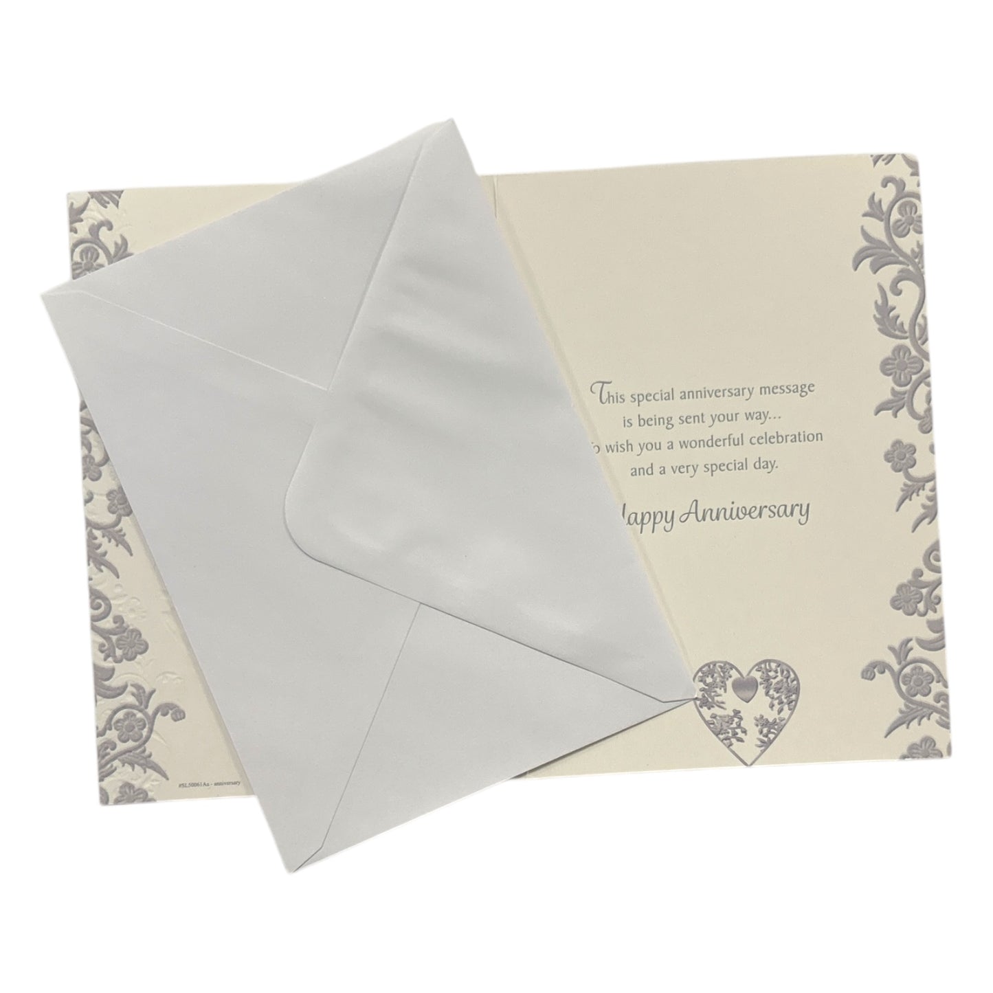 Son & Daughter-In-Law Traditional Silver Heart Floral Design Anniversary Wishes Card