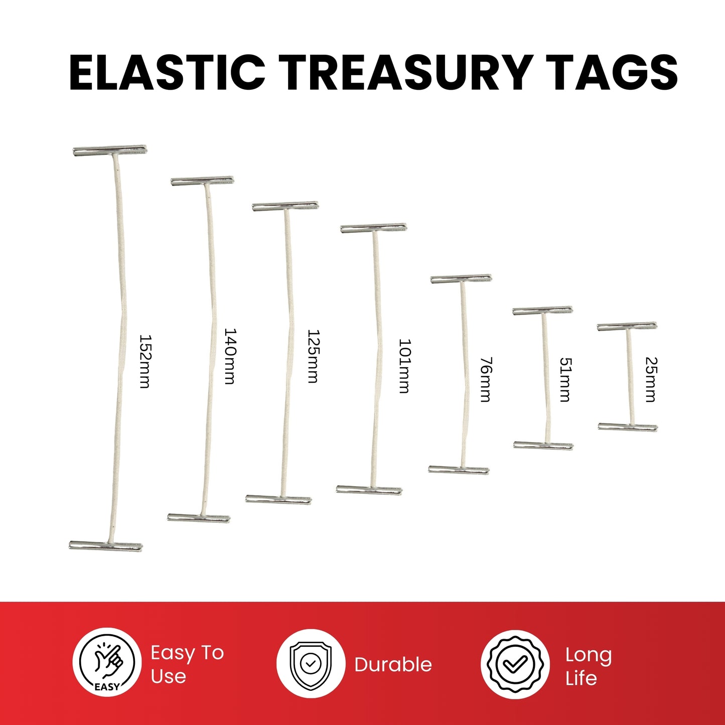 Pack of 100 Elastic White 51mm Metal End Treasury Tags