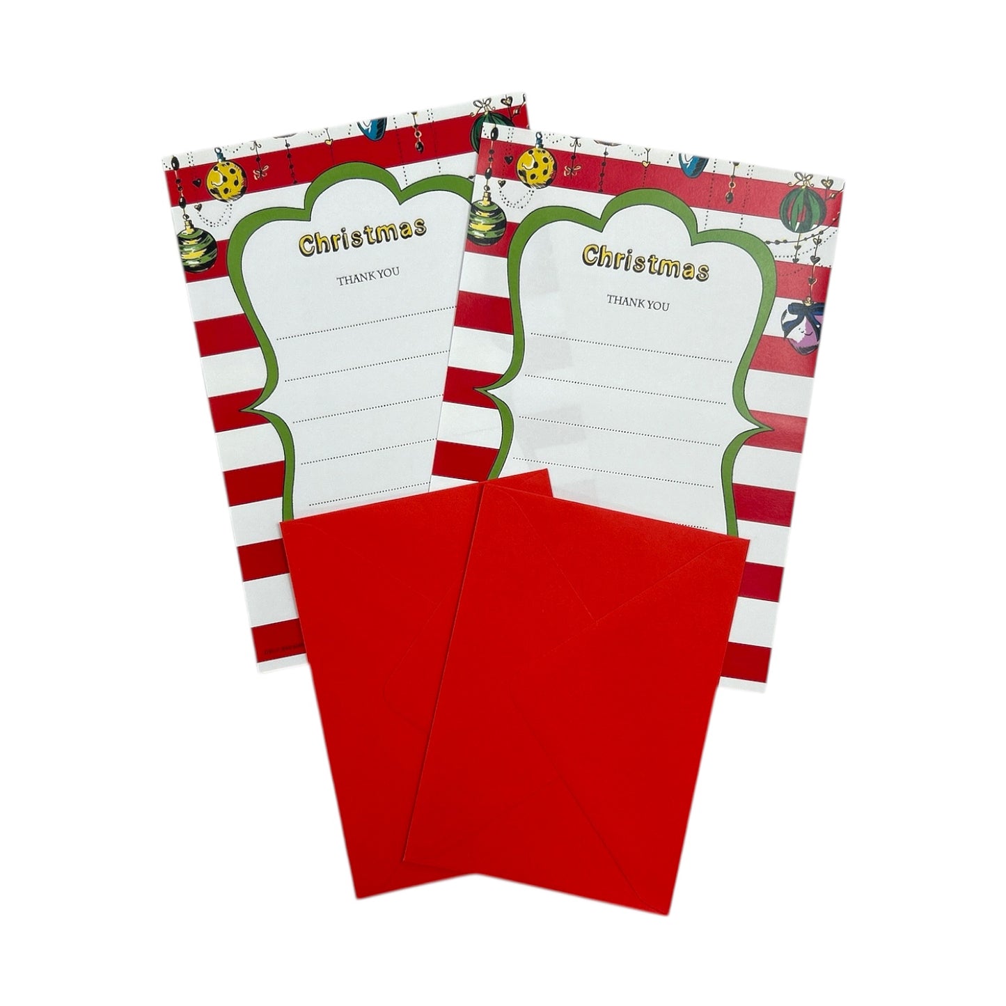 Pack of 20 Christmas Baubles Thank You Sheets With Envelopes