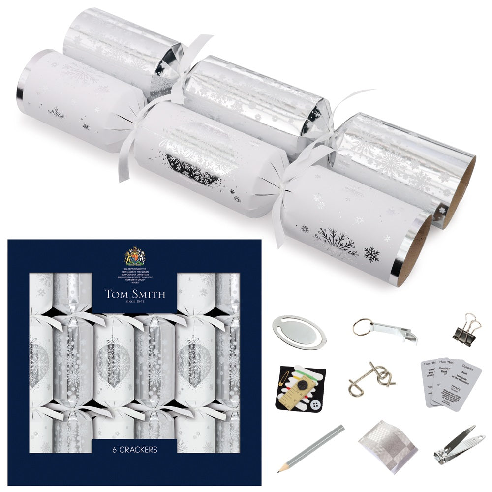 Pack of 6 14" Silver Premium Christmas Dinner Crackers