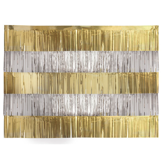 Pack of 5 Modern Christmas Gold & Silver Foil Fringe Garland Photo Backdrop Kit 4 ft