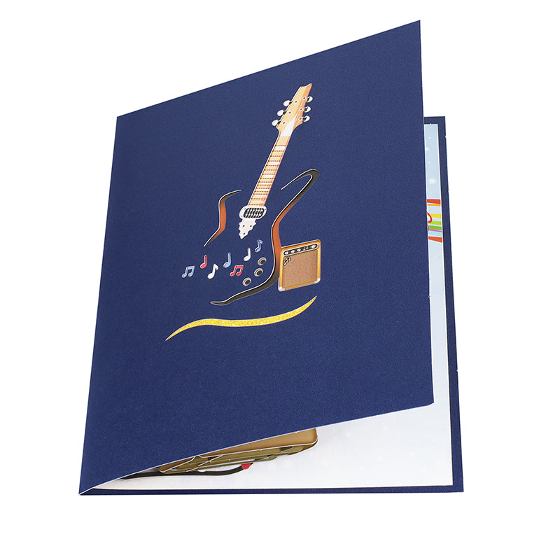 Rock & Roll Guitar with Musical Flow 3D Pop Up Greeting Card
