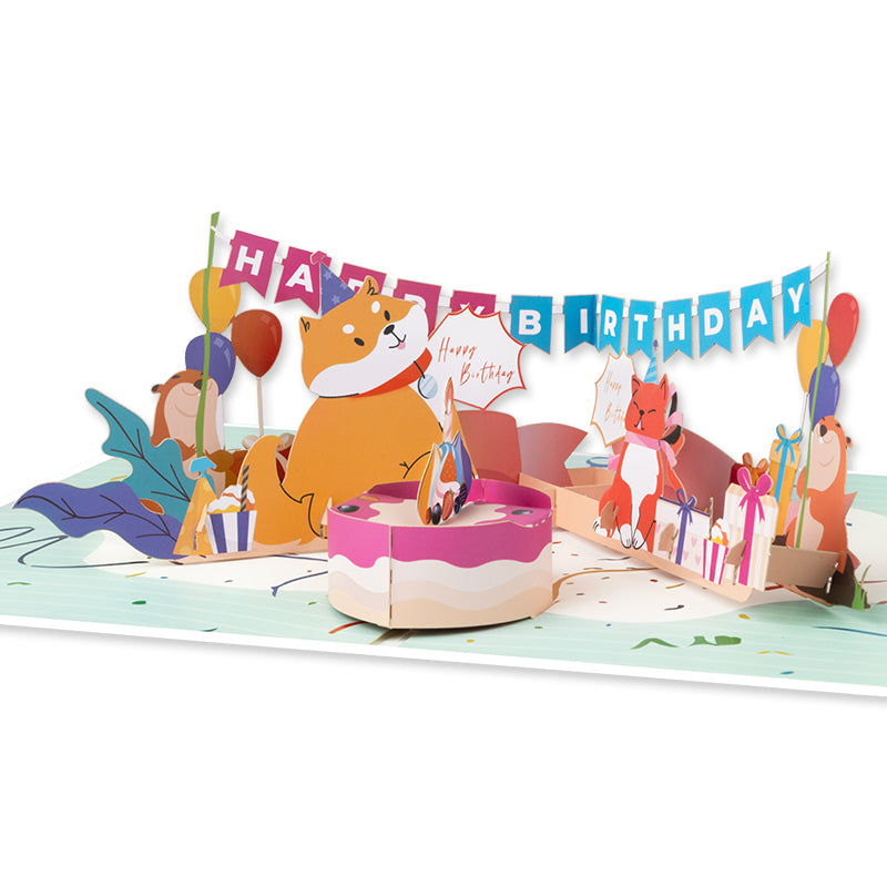 Puppy & Kitty 3D Animal Flag Pop Up Birthday Card