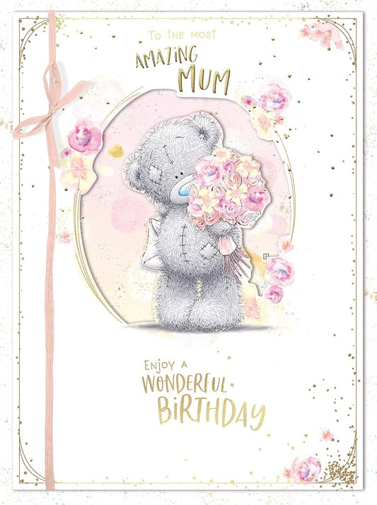 Bear With Bouquet Amazing Mum Handmade Boxed Birthday Card