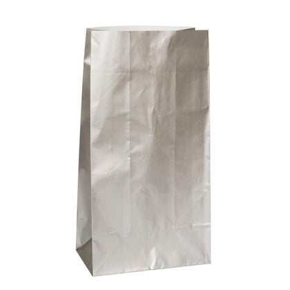 Pack of 10 Silver Metallic Paper Party Bags