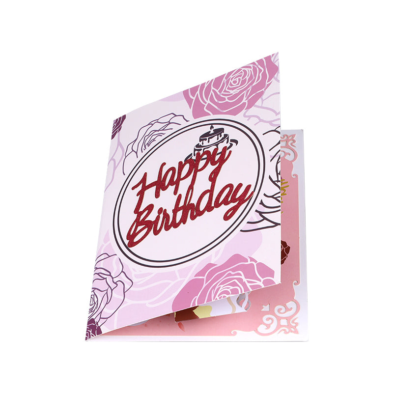 Rosy Layers 3D Birthday Cake Pop Up Card