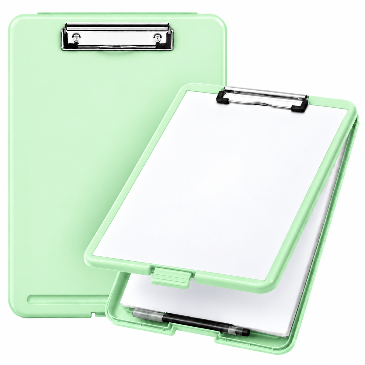 Pack of 10 A4 Pastel Green Plastic Clipboard Box File - Storage Filing Case