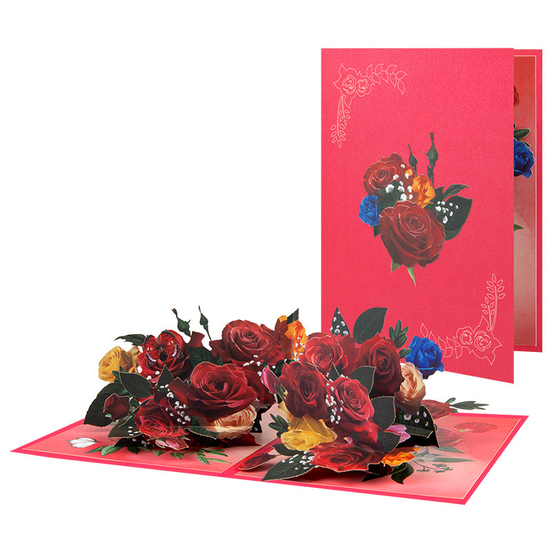 Love in Full Bloom Rose Bouquet Pop Up Greeting Card