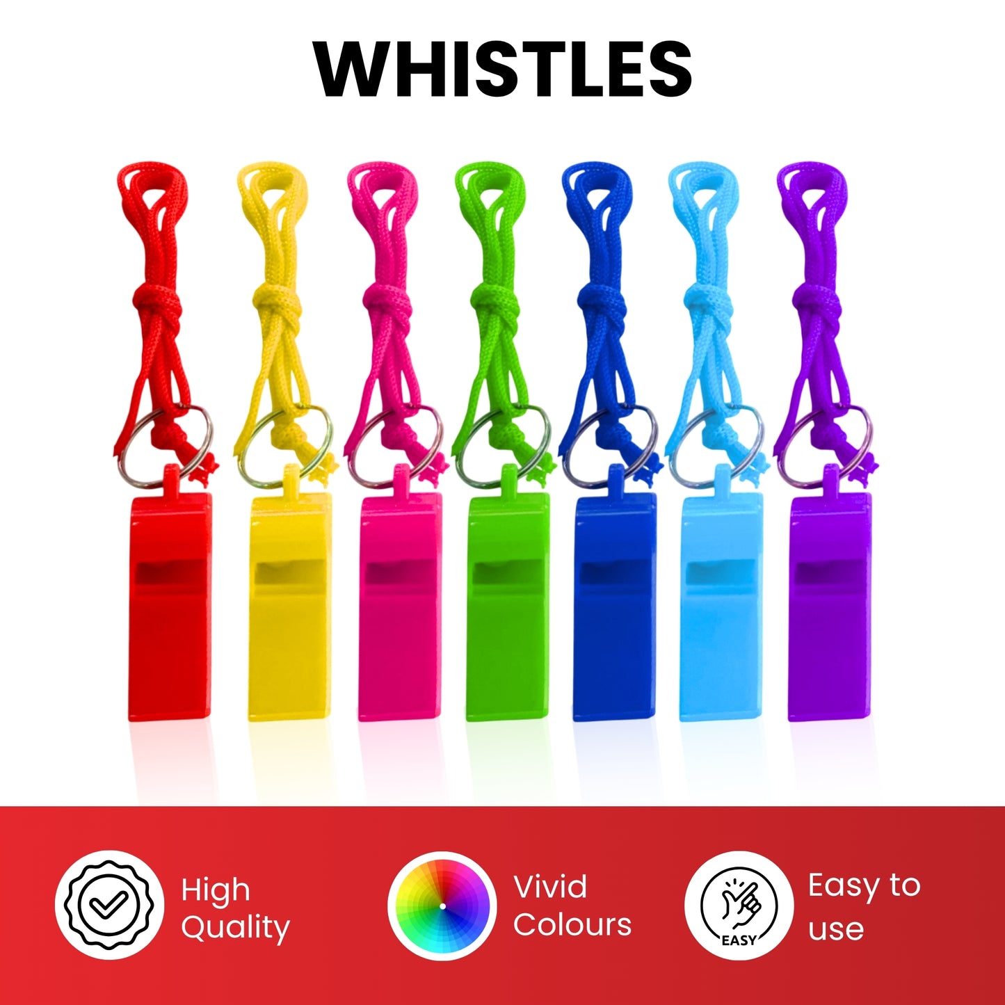 Bag of 10 Pink Plastic Whistles with Lanyard Neck Cord