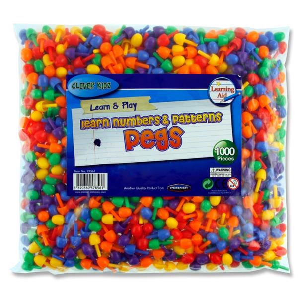 Pack of 5 207x153mm Peg Boards with 1000 Coloured Pegs by Cleaver Kidz