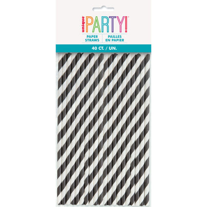 Pack of 40 Black Striped Paper Straws
