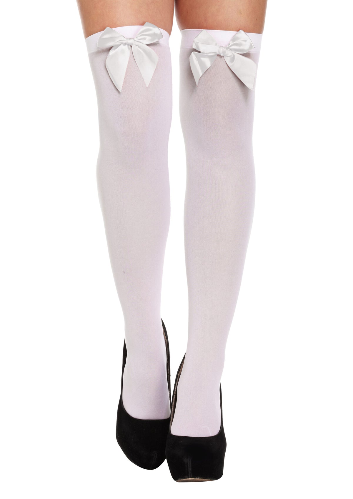 White Hold-Up Stockings with White Bows - Halloween Party Fancy Dress