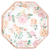 Pack of 8 Pink Blooms Octagon Shaped 8.25" Plates with Foil Stamping
