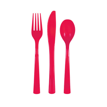 Pack of 18 Ruby Red Solid Assorted Plastic Cutlery