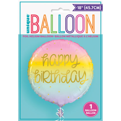 Gold Pastel Rainbow Birthday Round Foil Balloon 18