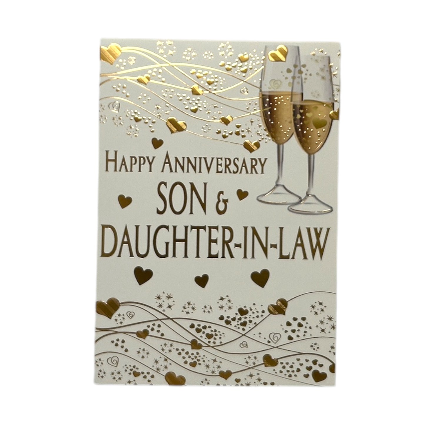 To Son & Daughter-In-Law Champagne Glass Traditional Design Anniversary Card