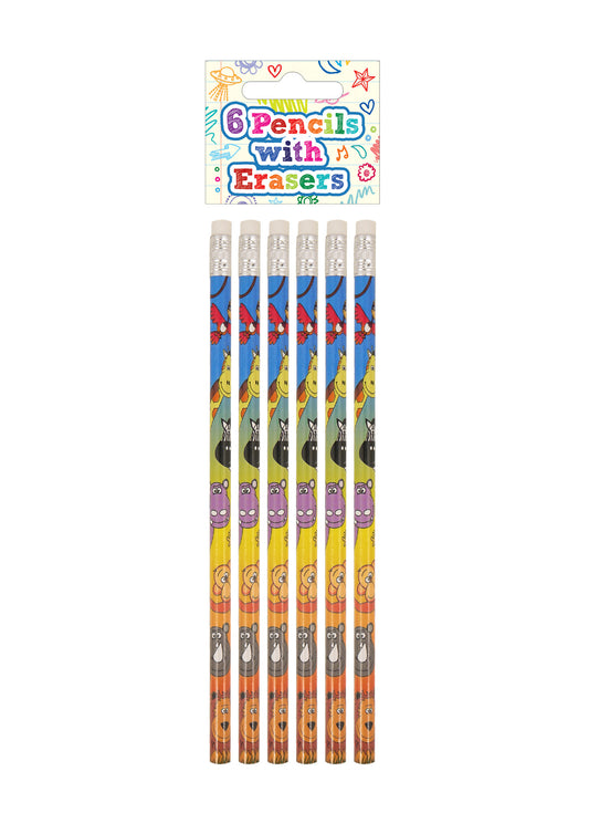 Pack of 6 Jungle Design Pencils with Erasers
