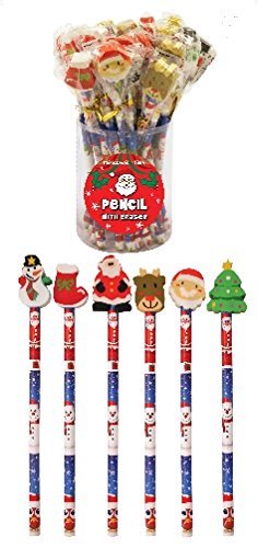 Pack of 24 Christmas Design Pencil with Eraser Top Stocking Filler