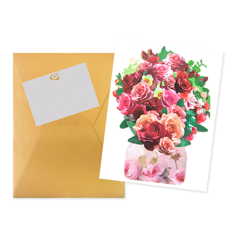 Blushing Blooms Rose Bouquet 3D Pop Up Vase Greeting Card