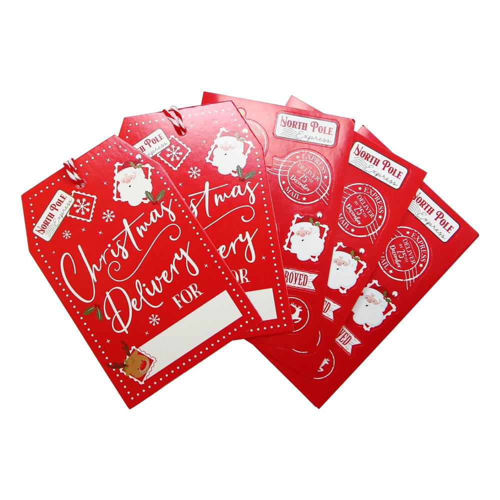 Pack of 10 Santa Claus Christmas Red Gift Tags & Sticker Sheets