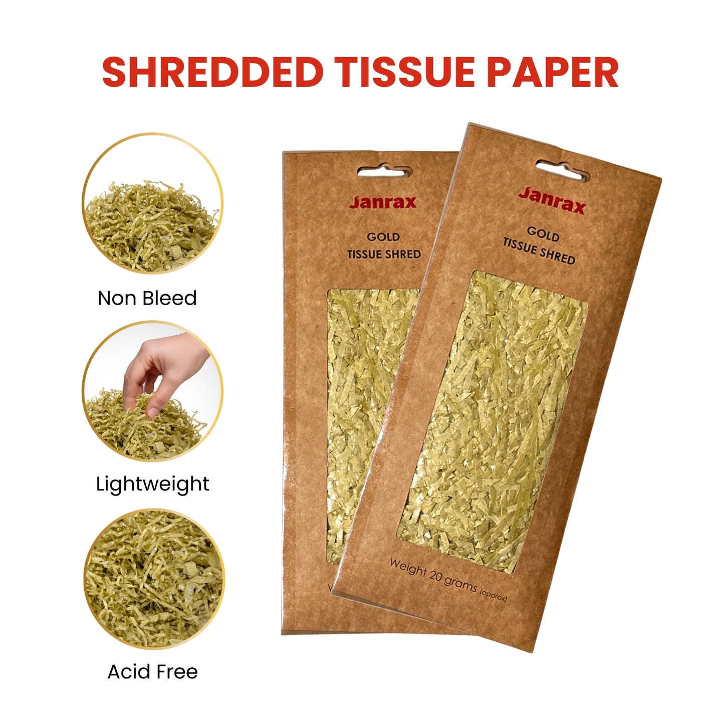 12 Packs of Gold Tissue Shred 20g - Total 240g