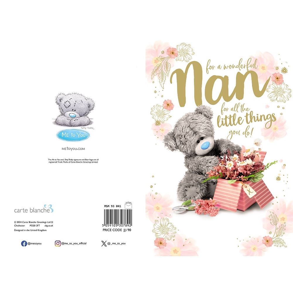 Bear With Box Of Flowers Nan Photo Finish Mother's Day Card