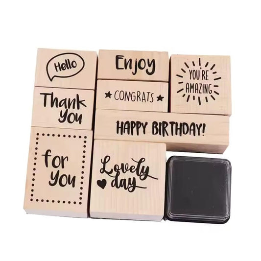 Pack of 9 Mini Cute Words Wood Stamps