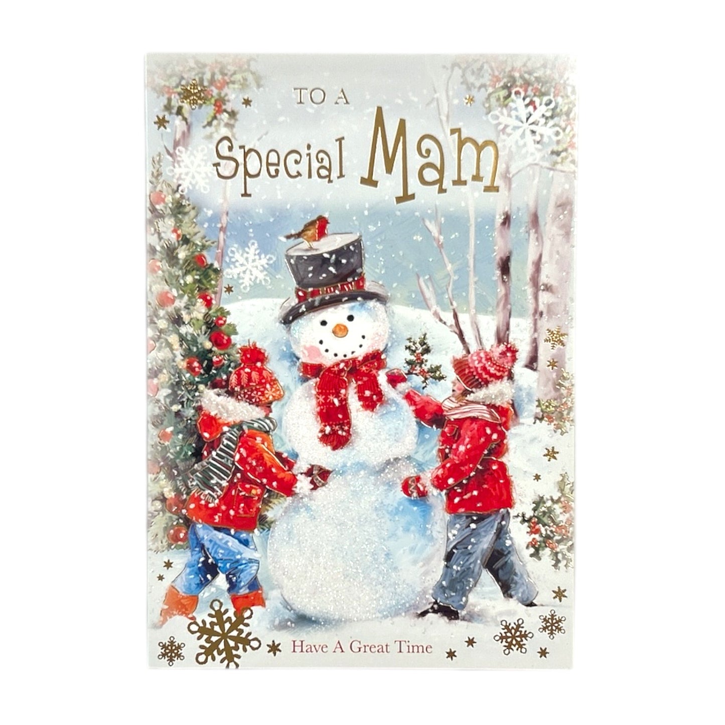 To a Special Mam Snowman Scene with Children Christmas Card
