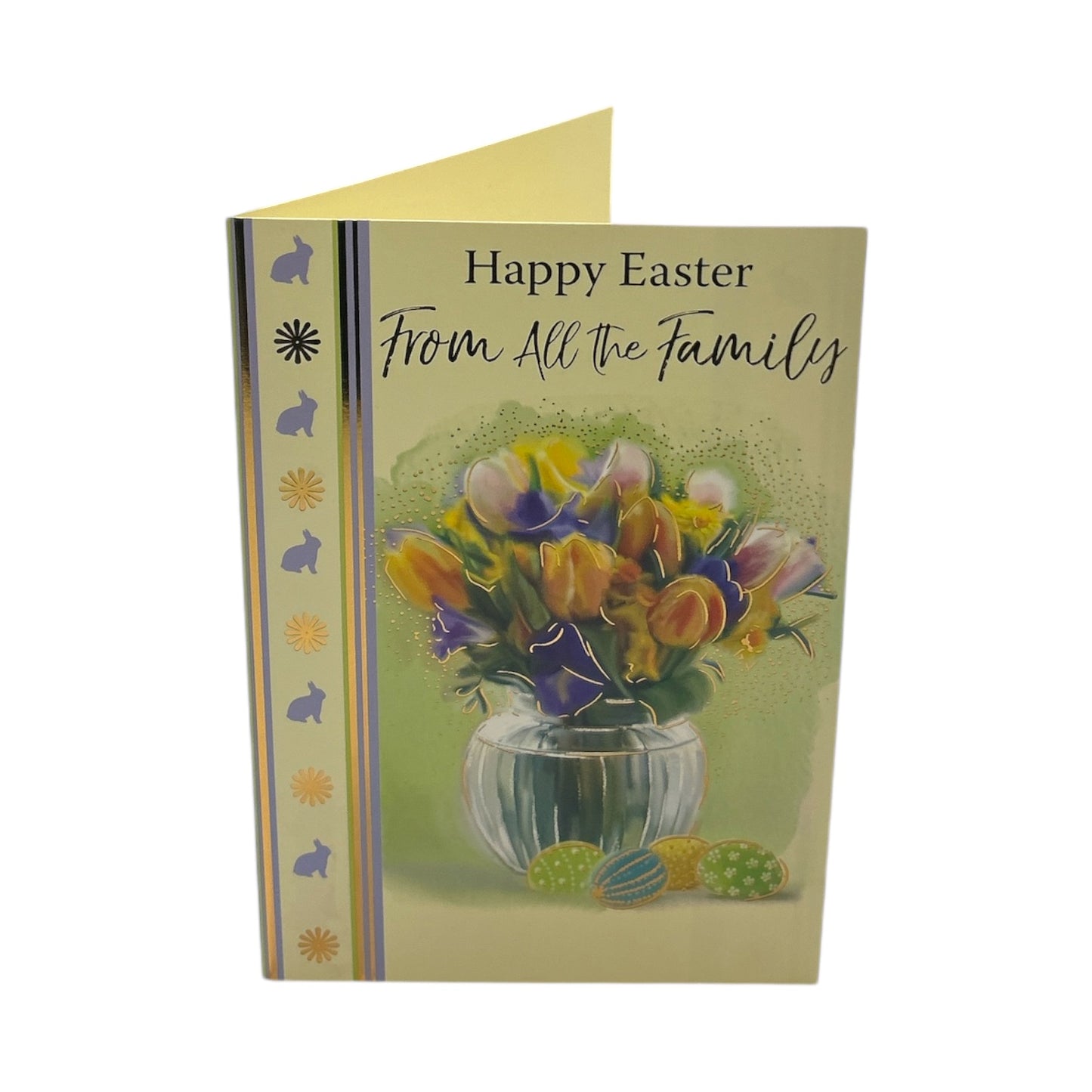 From All The Family Flower Pot And Colourful Eggs Design Easter Card