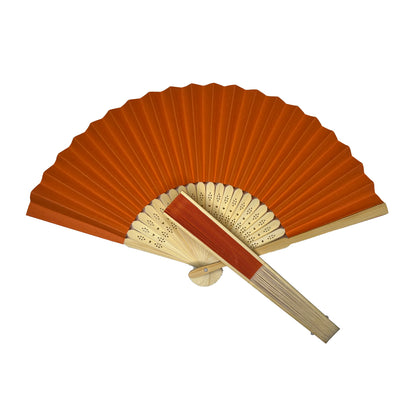 Orange Paper Foldable Hand Held Bamboo Wooden Fan by Parev
