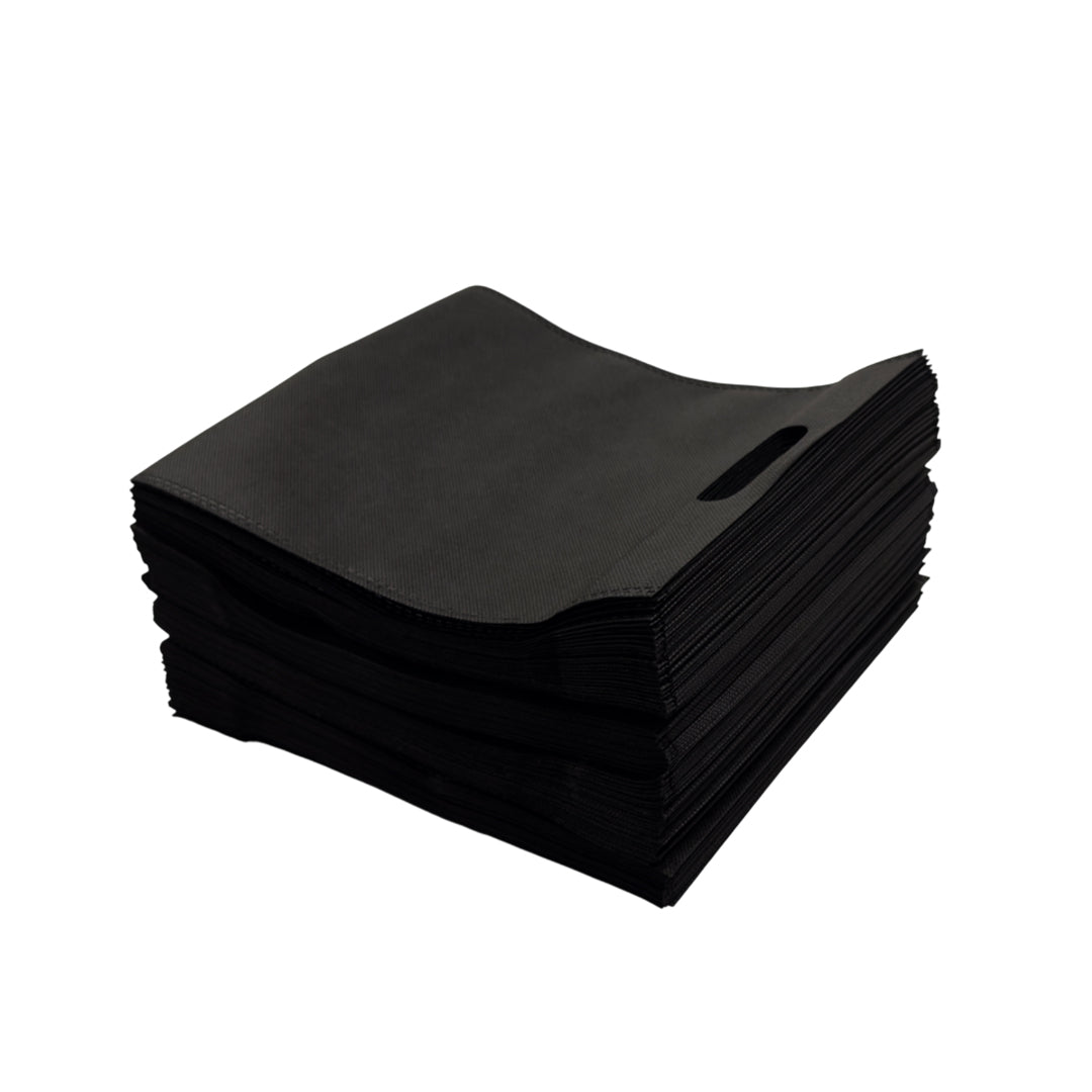 Pack of 100 Black Coloured 30x25cm Non-Woven Patch Handle Bags
