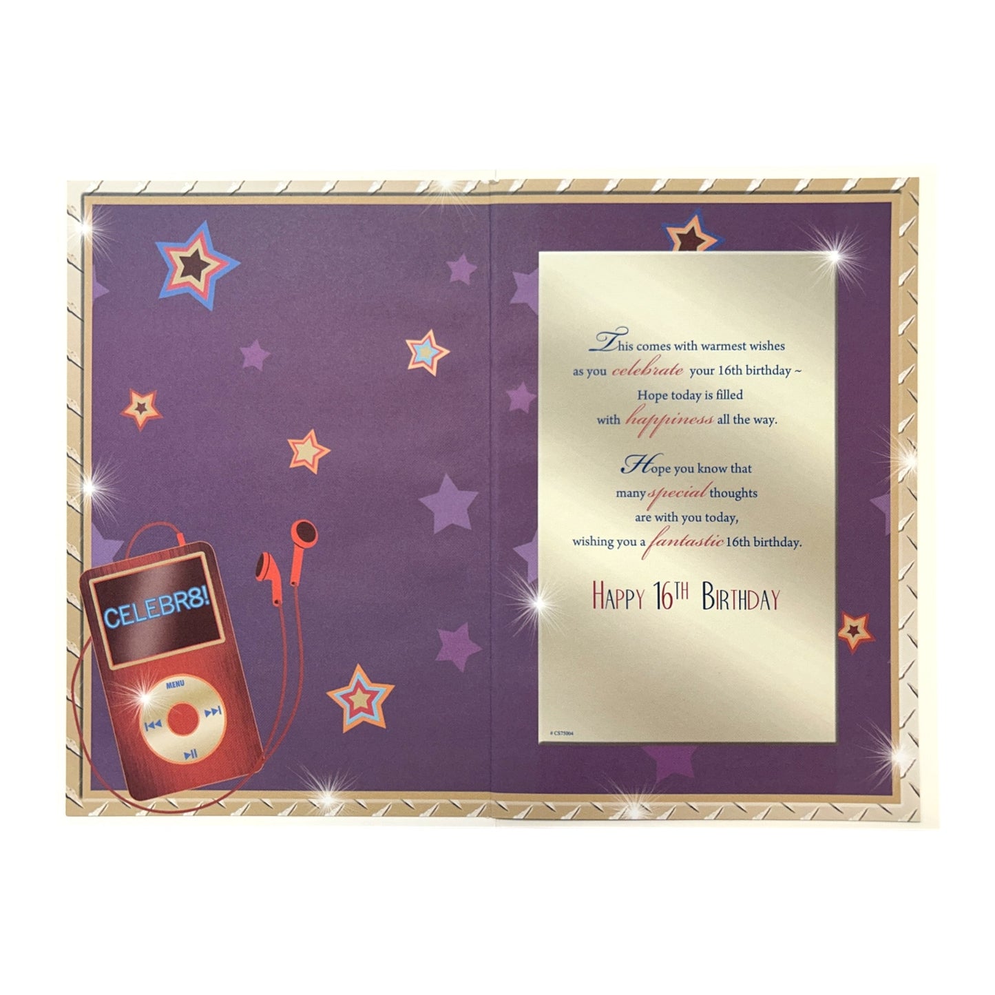 16th Birthday Ipod Headphones & Stars Theme Greeting Card