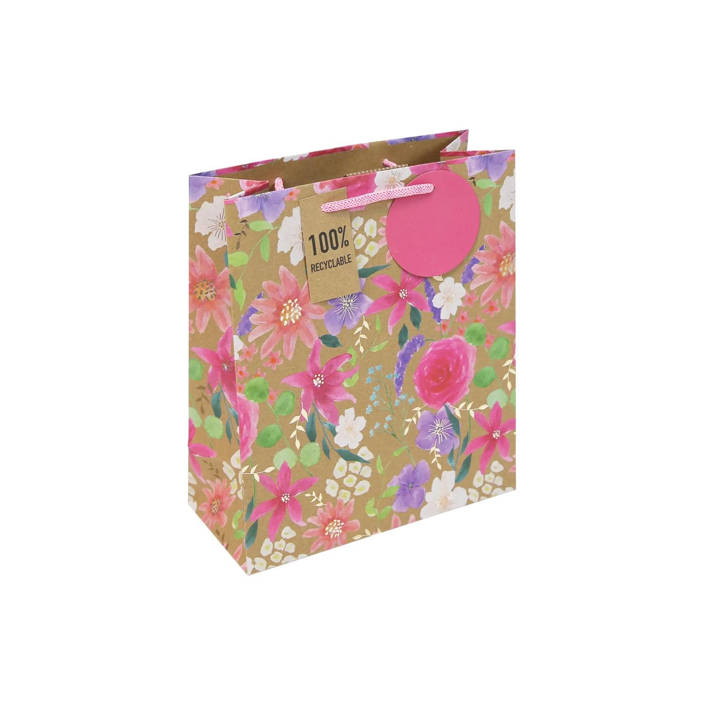 Floral Design Kraft Medium Gift Bag