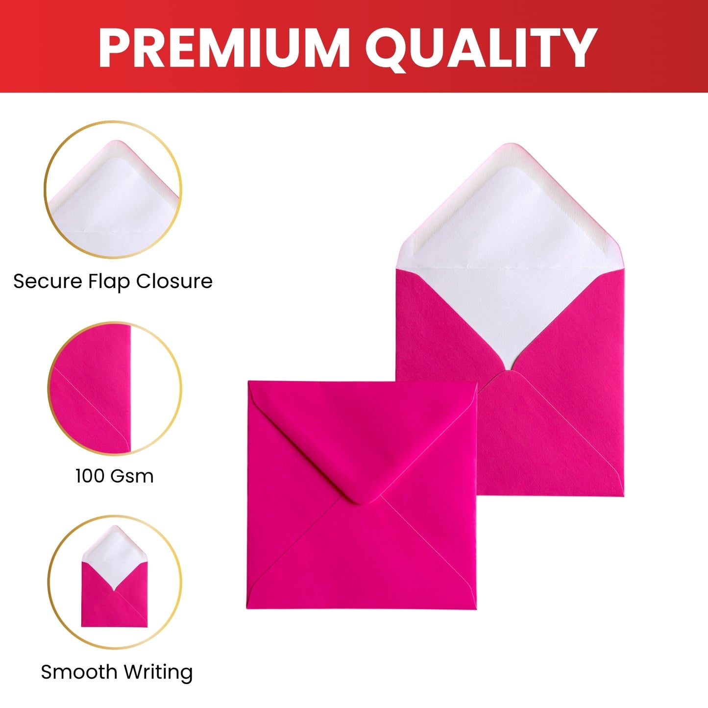 Pack of 50 Vivid Mellow Yellow 130x130mm Gummed Envelopes