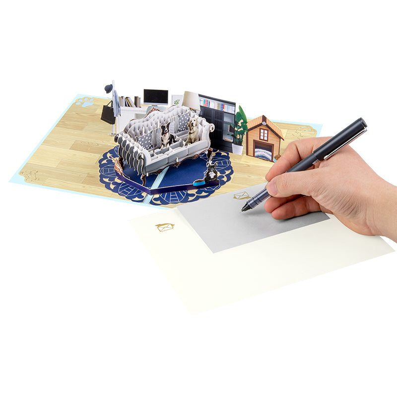 Sofa Snuggles Cozy Dog Scene 3D Pop Up Greeting Card