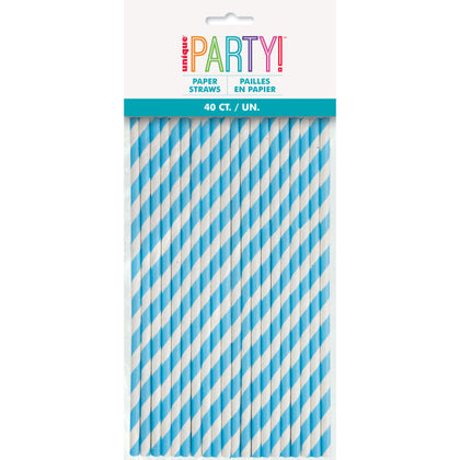 Pack of 40 Powder Blue Striped Paper Straws