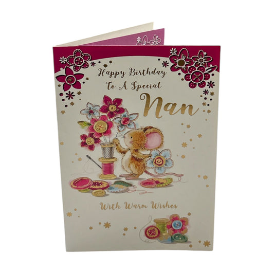 To Special Nan Cute Mouse Create Flowers Design Birthday Card