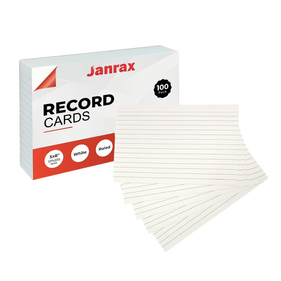 Pack of 1200 White Ruled 8x5" Record Cards – Lined Study Index Cards for Notes, Revision
