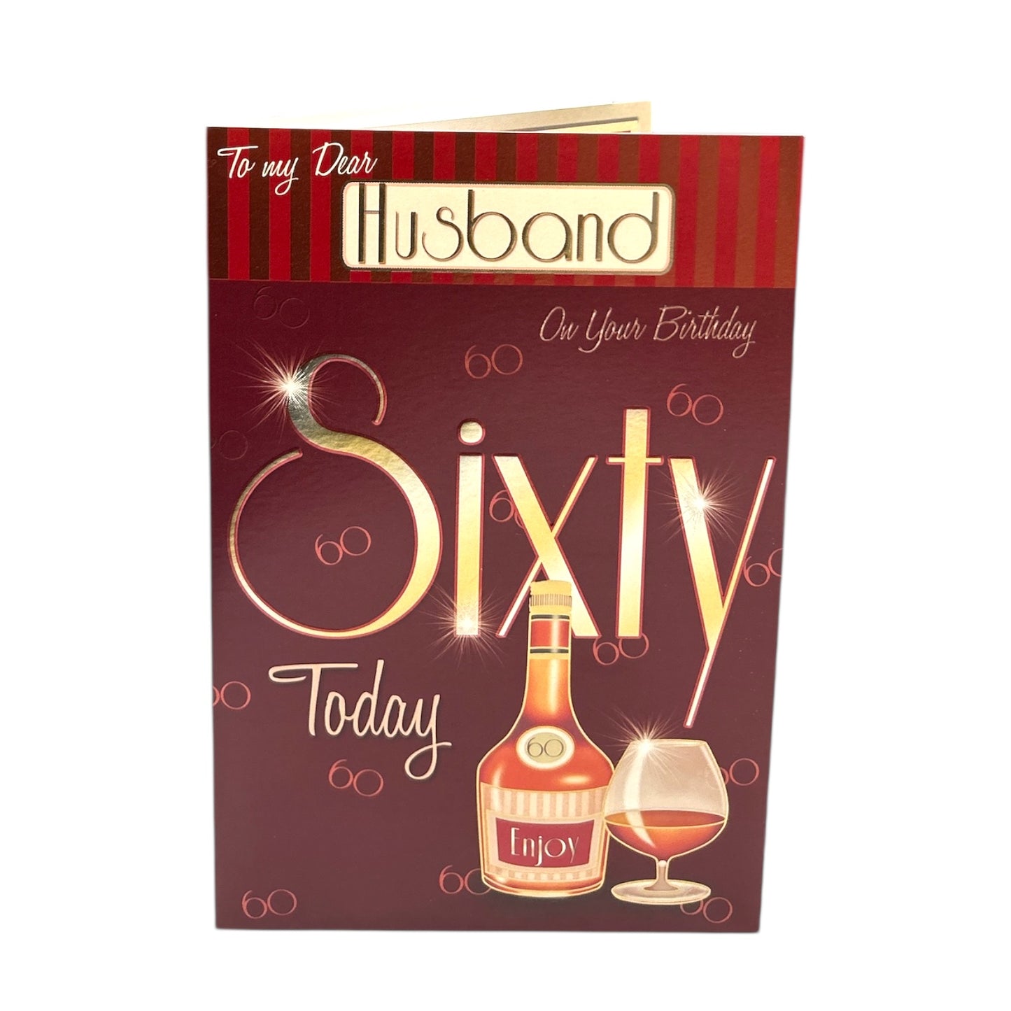 To Husband 60th Birthday Bottle & Glass of Wine Design Greeting Card
