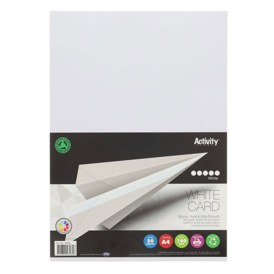 Pack of 50 A4 160gsm White Card Sheets by Premier Activity